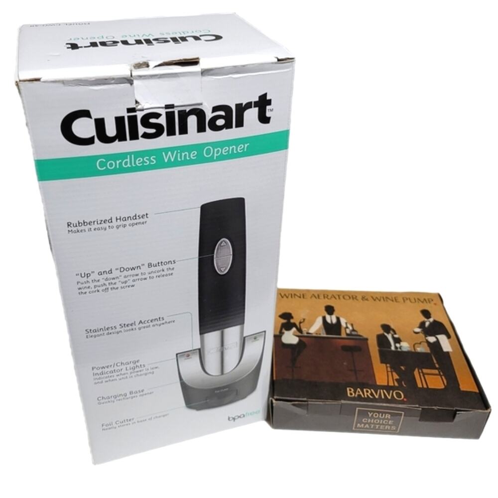 Cuisinart Cordless Wine Opener Aerator Pump Vaccum Stoppers Rechargeable Set